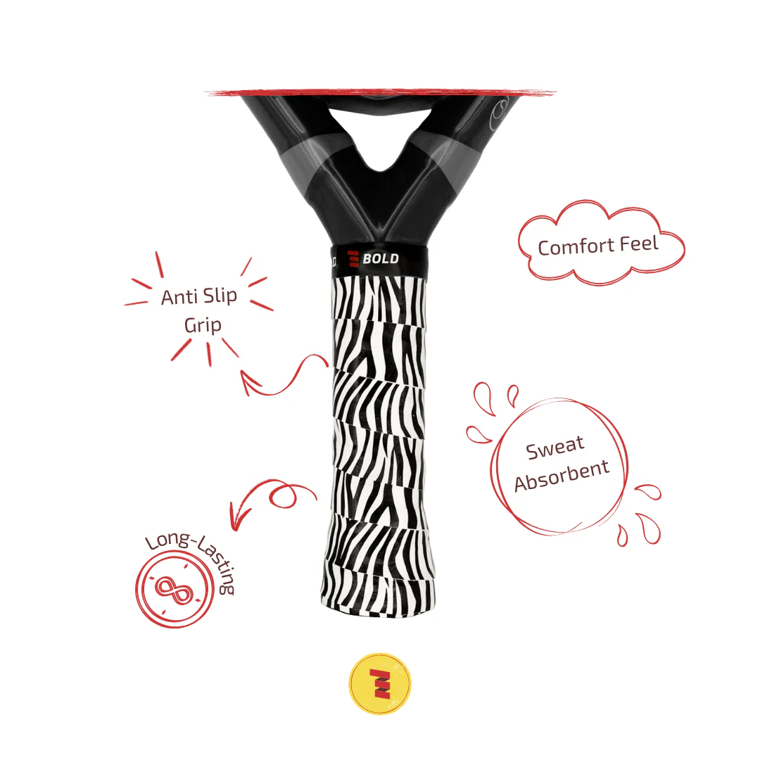 Close-up of a padel racket overgrip showing the importance of a fresh, tacky grip surface