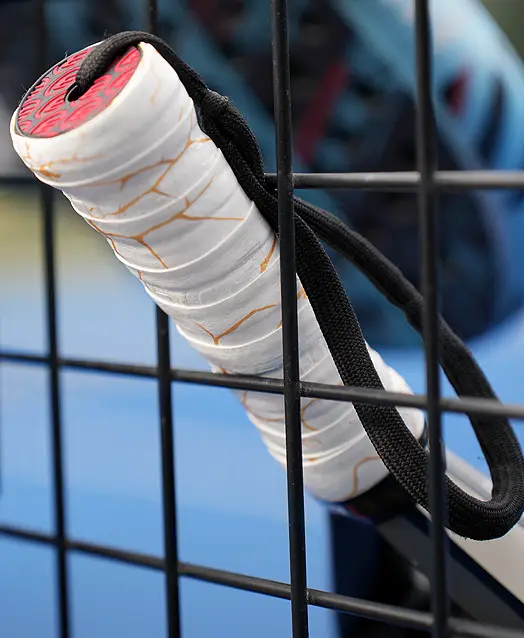 Close-up of Bold black lightning overgrip